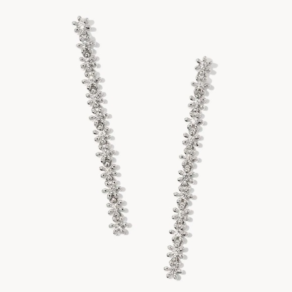 Kendra Scott Nydia Silver Linear Earrings in White Crystal - Picture 4 of 4